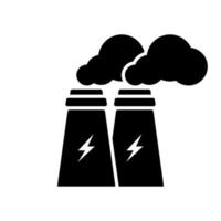 energia stazione elettricità energia silhouette icona. fabbrica industria edificio con Fumo glifo pittogramma. industriale produzione nucleare inquinamento cartello. energia pianta. isolato vettore illustrazione.