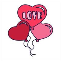 retrò San Valentino giorno icona regalo palloncini di cuore forma. amore simbolo nel il alla moda pop linea arte stile. il carino palle con un' cartello nel morbido rosa, rosso, e corallo colore. vettore illustrazione isolato.