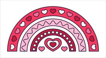 retrò San Valentino giorno boho icona di il aria calda Palloncino. amore simboli nel il alla moda pop linea arte stile. il figura di cuore Palloncino nel morbido rosa, rosso e corallo colore. vettore illustrazione isolato.