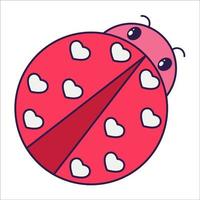 kawaii San Valentino giorno icona coccinella. amore simbolo nel il alla moda pop linea arte stile. il carino coccinella con cuori è nel morbido rosa, rosso, e corallo colore. vettore illustrazione isolato su bianca.