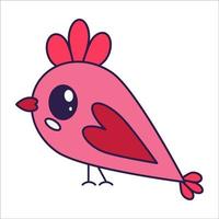kawaii San Valentino giorno icona uccello con cuore parrucca. amore simbolo nel il alla moda pop linea arte stile. il carino uccello con un' cuore è nel morbido rosa, rosso, e corallo colore. vettore illustrazione isolato.