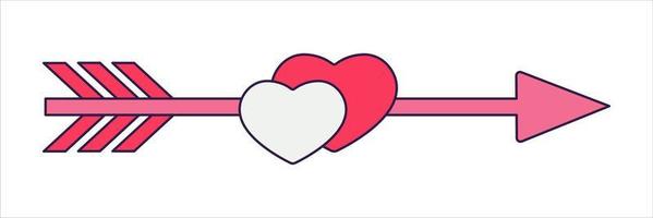 retrò San Valentino giorno icona freccia e cuori. amore simboli nel il alla moda pop linea arte stile. il figura di un' cuore nel morbido rosa, rosso e corallo colore. vettore illustrazione isolato su bianca.