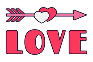 retrò San Valentino giorno icona freccia, cuore, e scritta. amore simboli nel il alla moda pop linea arte stile. il figura di un' cuore nel morbido rosa, rosso e corallo colore. vettore illustrazione isolato