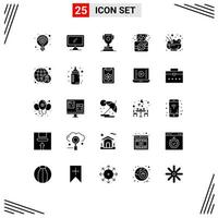 universale icona simboli gruppo di 25 moderno solido glifi di fotografia festa pc telecamera gioco modificabile vettore design elementi