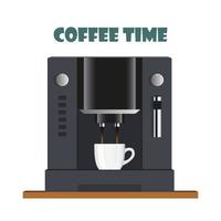 moderno caffè macchina per casa, ristorante, ufficio o bar. caffè rompere concetto illustrazione. caffè macchina versa appena fermentato caffè in un' tazza. piatto disegno, vettore. vettore
