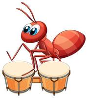 formica musicista che suona il tamburo vettore