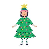 ragazza nel brutto Natale albero vestire. vettore clipart su isolato sfondo