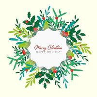 Natale ghirlanda con abete rami, le foglie e agrifoglio frutti di bosco nel il stile di mano disegnato floreale ornamento per il tuo saluto carte vettore