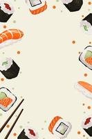 pubblicità concetto diverso mescolare Sushi rotoli giapponese. striscione, modello. vettore illustrazione