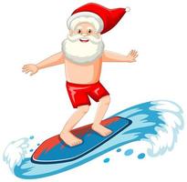 Babbo Natale surf in tema estivo su sfondo bianco vettore