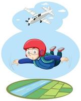 paracadutista vola nel cielo luminoso con stile cartone animato aereo vettore
