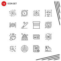 collezione di 16 vettore icone nel linea stile pixel Perfetto schema simboli per ragnatela e mobile linea icona segni su bianca sfondo 16 icone