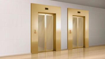 d'oro ascensore con bicchiere porte nel corridoio vettore