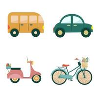 veicoli impostare. bicicletta, bicicletta, macchina, autobus vettore