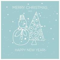 allegro chrisrmas e contento nuovo anno carta con Natale albero e pupazzo di neve. inverno vacanze design vettore