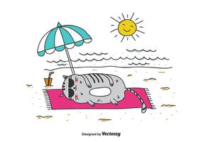 Vettore grasso del gatto sulla spiaggia