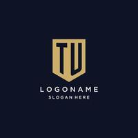 tu monogramma iniziali logo design con scudo icona vettore