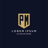 pm monogramma iniziali logo design con scudo icona vettore