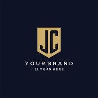 jc monogramma iniziali logo design con scudo icona vettore