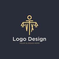 vx iniziale monogramma logo con scala e pilastro stile design vettore