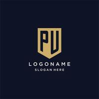 pu monogramma iniziali logo design con scudo icona vettore