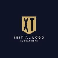 xt monogramma iniziali logo design con scudo icona vettore