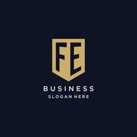 fe monogramma iniziali logo design con scudo icona vettore