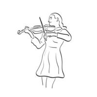 donna giocando violino illustrazione vettore mano disegnato isolato su bianca sfondo linea arte.