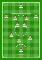 calcio campo con verde erba e con undici Giocatori. vettore illustrazione