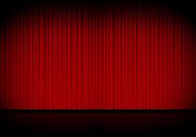 rosso tenda musica lirica, cinema o Teatro palcoscenico tende. riflettore su chiuso velluto le tende sfondo. vettore illustrazione