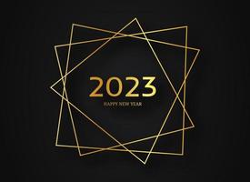 2023 contento nuovo anno oro geometrico poligonale sfondo. oro geometrico poligonale telaio con splendente effetti per Natale vacanza saluto carta, volantini o manifesti. vettore illustrazione