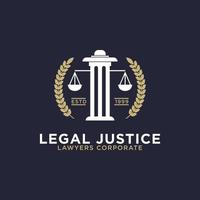 legale giustizia società logo design ispirazioni, greco pilastro con bilancia vettore illustrazioni