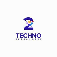 2 pixel numero logo design modello, pixel tecnologia logo simbolo concetto vettore