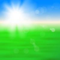 sfondo con brillante sole con razzi al di sopra di il verde campo vettore