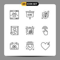 9 nero icona imballare schema simboli segni per di risposta disegni su bianca sfondo 9 icone impostato creativo nero icona vettore sfondo