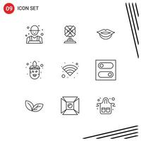 gruppo di 9 lineamenti segni e simboli per controllo Wi-Fi labbra tecnologia mardi gras modificabile vettore design elementi