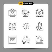 9 nero icona imballare schema simboli segni per di risposta disegni su bianca sfondo 9 icone impostato vettore