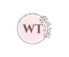 iniziale wt femminile logo. utilizzabile per natura, salone, terme, cosmetico e bellezza loghi. piatto vettore logo design modello elemento.