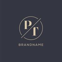 iniziale lettera pt logo con semplice cerchio linea, elegante Guarda monogramma logo stile vettore