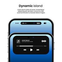 musica giocatore su dinamico isola. alto qualità smartphone vettore modello. musica notifica come dinamico isola.