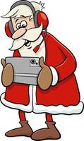 cartone animato Santa Claus con tavoletta e cuffia vettore
