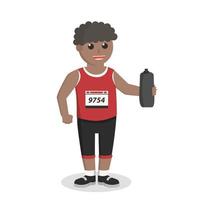 maratona corridore africano Tenere acqua bottiglia design personaggio su bianca sfondo vettore