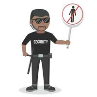 sicurezza guardia africano con proibito passaggio cartello design personaggio su bianca sfondo vettore
