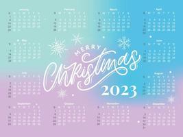 2023 calendario anno vettore illustrazione. il settimana inizia su domenica. Natale i fiocchi di neve calendario 2023 modello. calendario design Domenica nel rosso colori. vettore