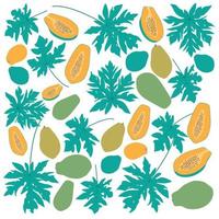 papaia Stampa modello sfondo con papaia le foglie nel piatto design vettore