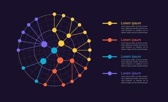 attività commerciale networking Infografica cerchio punto grafico design modello per buio tema. modificabile infochart con dati punti. visivo dati presentazione vettore