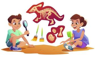 bambini giocando nel archeologi Lavorando scavi vettore