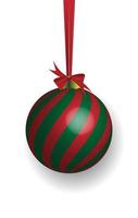 verde Natale palla con rosso torcere su un' nastro con un' rosso arco isolato su bianca sfondo vettore