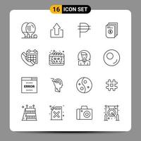 16 nero icona imballare schema simboli segni per di risposta disegni su bianca sfondo 16 icone impostato creativo nero icona vettore sfondo