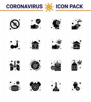 romanzo coronavirus nCoV-2019 16 solido glifo nero icona imballare lavaggio mani protezione cervello malvagità virale coronavirus 2019 nov malattia vettore design elementi